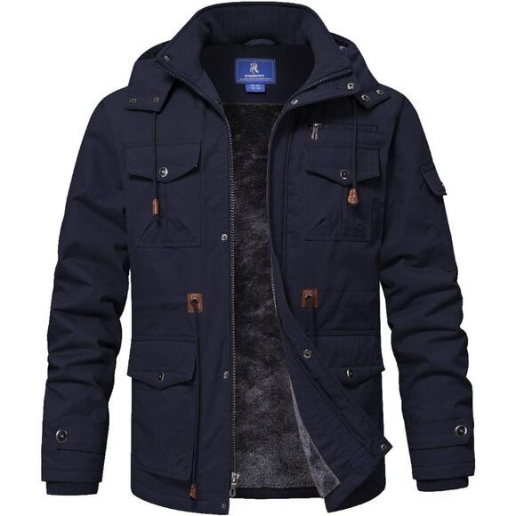Other - Mens Dark Blue  Hooded Winter Jacket Warm Fleece Lined ZipUp Casual Coat .